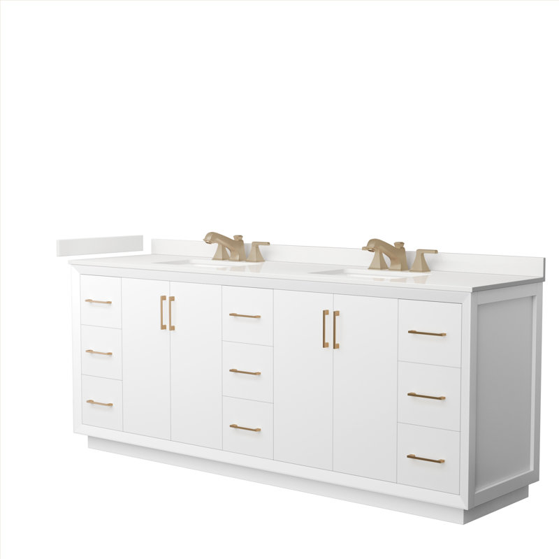 Strada 84'' W Double Vanity, White, White Quartz, Brushed Nickel