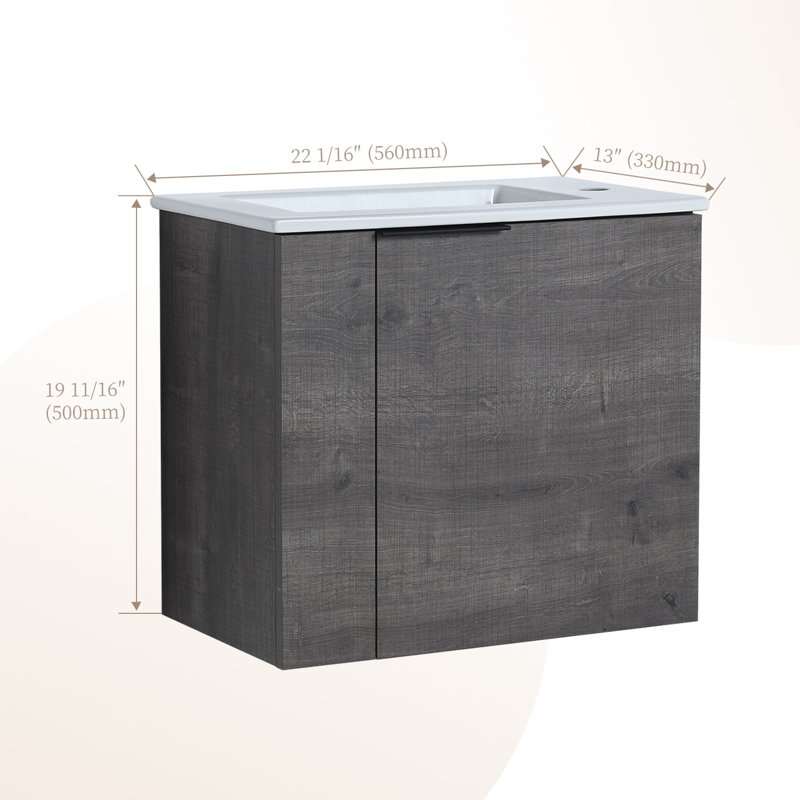 Meuble-lavabo simple mural 22 po avec plateau en céramique Tepui, gris