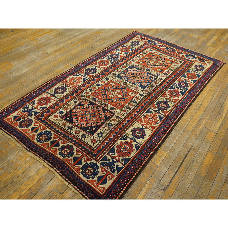 Antique Caucasian Allover Tribal Geometric Wool Hand Knotted Pile 19th Century Rug