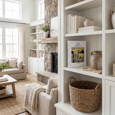 Vintage Floral Decorative Book, livre blanc et jaune avec fausses jonquilles - livre de présentation empilable Botanical Farmhouse pour tablette, manteau de cheminée et entrée, 8,7 po x 11,8 po