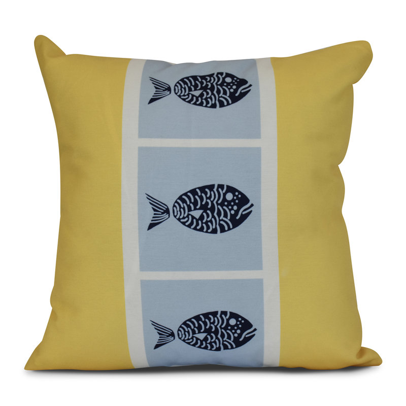 Sail, Sun, & Fun Outdoor Reversible Throw Pillow, 16" H x 16" W x 3" D, Yellow