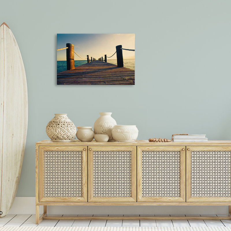 «Summer Coastal Dock», art mural sur toile par Susan Bryant, H 20 po x l 30 po