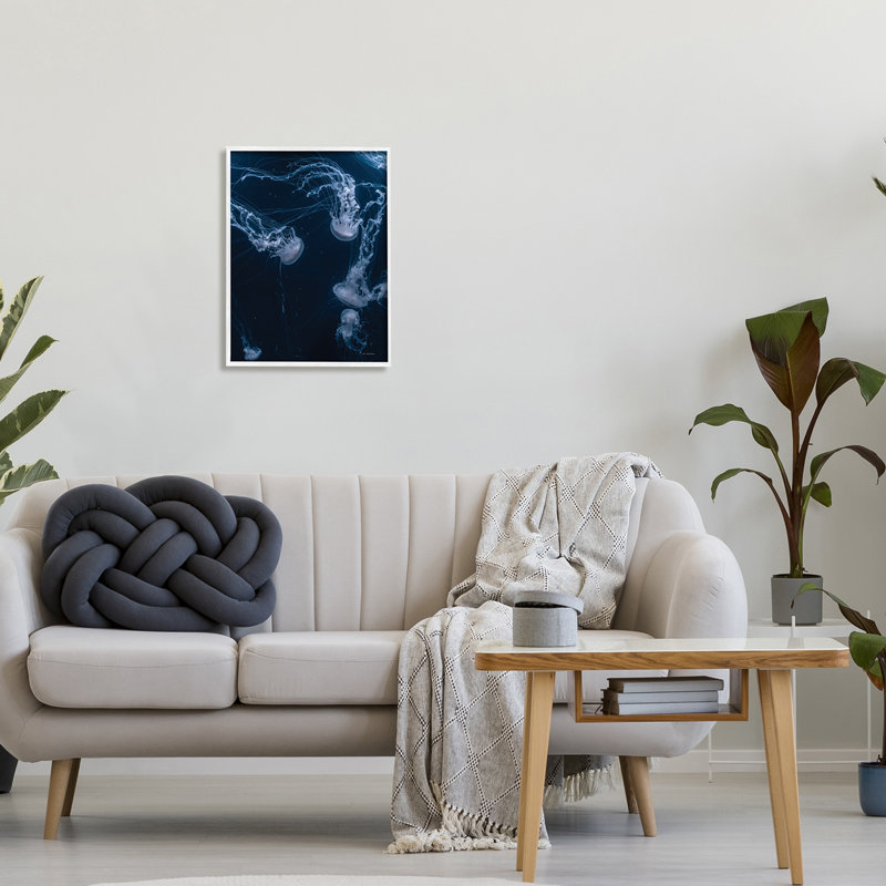 Scène de vie marine avec méduse froide, Giclée encadrée blanc bord de mer, H 16 po x l 20 po