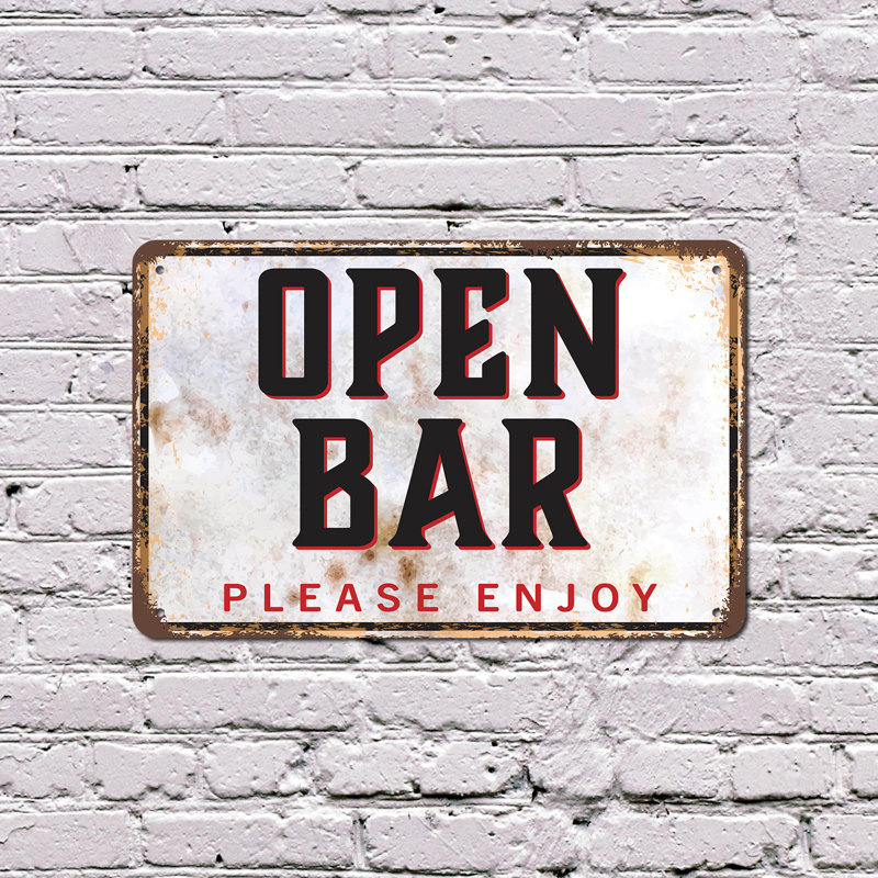Enseigne ouverte en aluminium 12 po x 18 po Open Bar Street