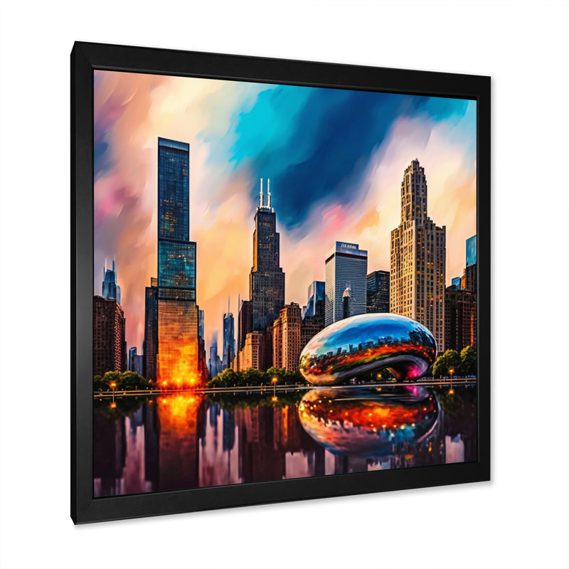 Chicago City Architecture II - impression sur toile, Impression noire sur toile encadrée, H 16 po x l 16 po x P 1 po