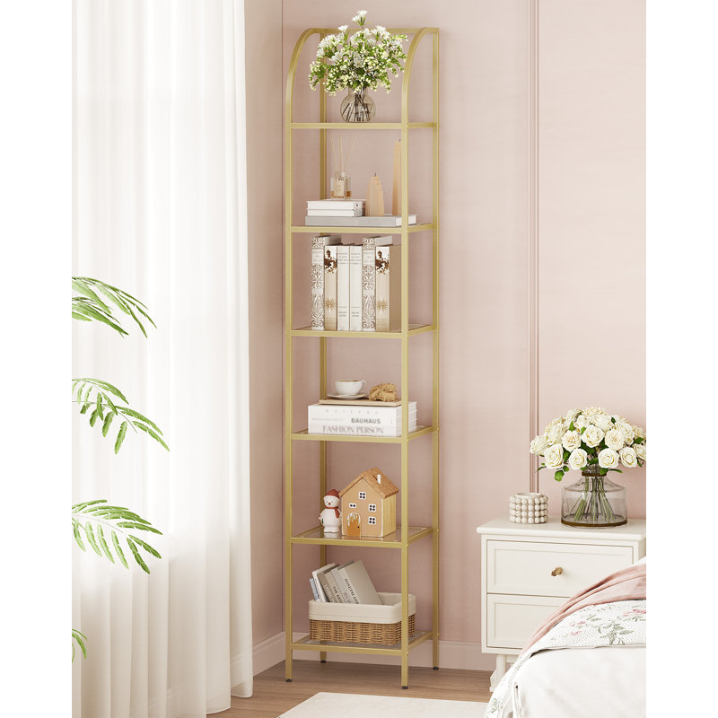 Bookcase, Narrow Bookcase Shelving Unit for Living Room, Office, Sturdy, Bedroom, Industrial , Gold
