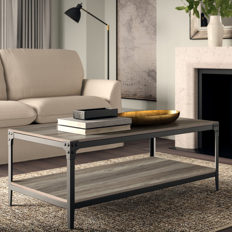 Feickert Two-Tone Coffee Table with Lower Storage Shelf, Gray Wash