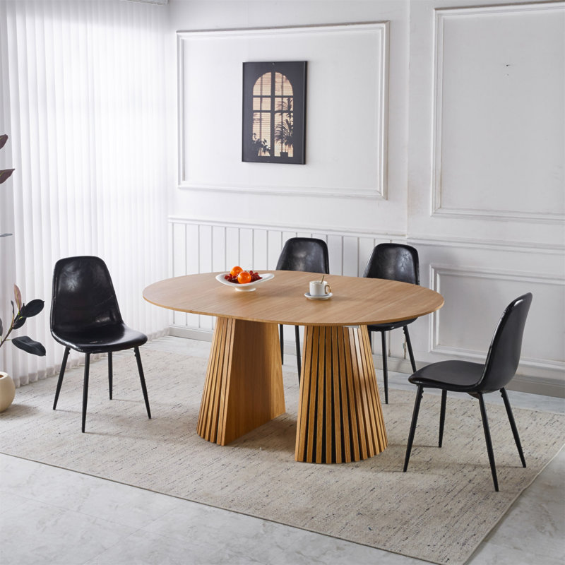 Ensemble de salle à manger 1 + 4,5 pièces, table de salle à manger à pieds en métal pour 4-6 personnes avec plateau en panneau de fibres à densité moyenne, table de salle à manger à piédestal, table basse de loisirs