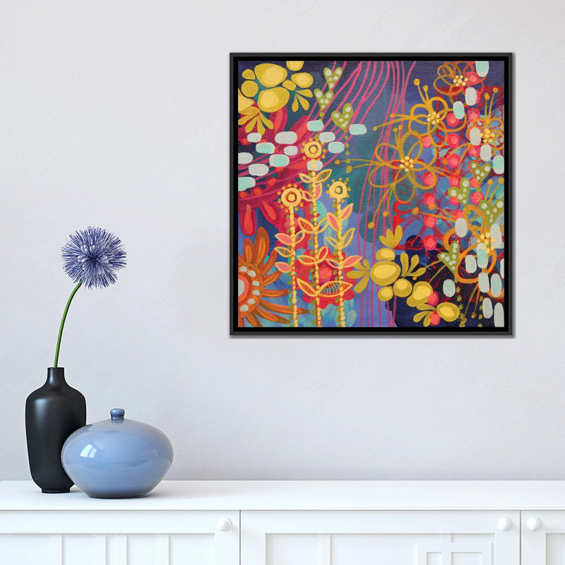 « blues », impression sur toile tendue, H 18 po x l 18 po x P 1,5 po, Toile avec cadre noir, Pas de tapis