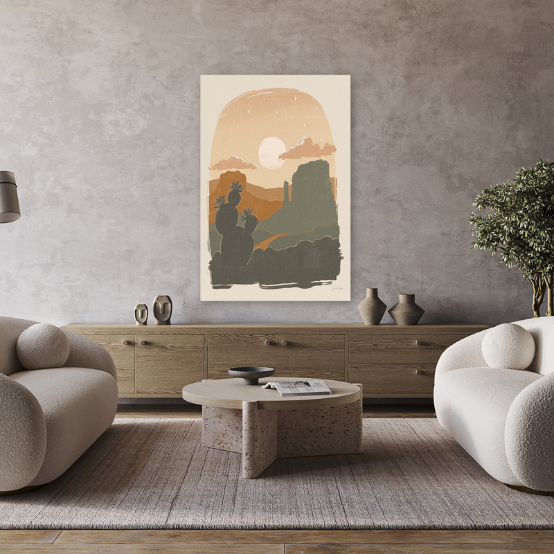 Warm Warm I - Buttes Cactus Cactus Clouds Art, H 48 po x l 32 po