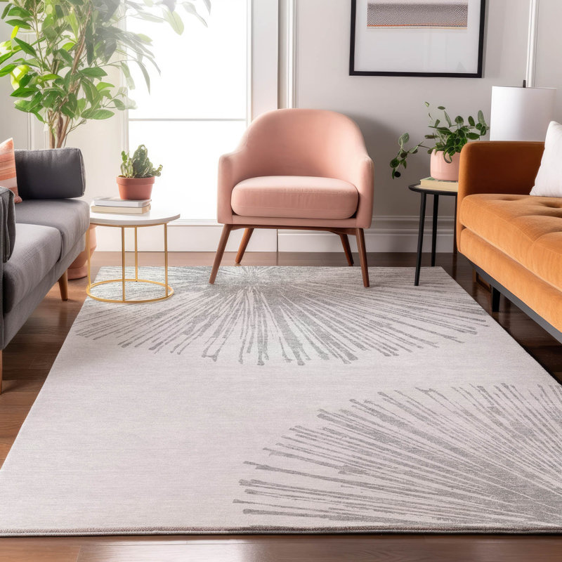 Tapis gris Cerrito lavable à la machine de qualité supérieure, Rectangulaire 8 pi x 10 pi