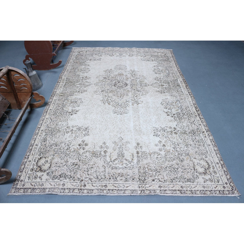 Grand tapis turc beige tissé à la main vintage pour le salon