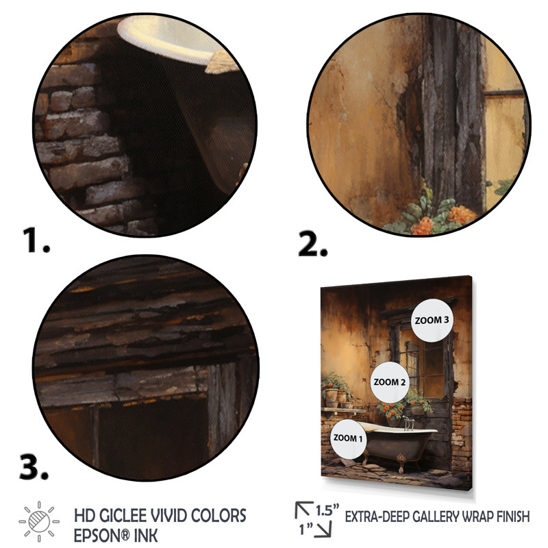 Bentina Bathroom Rustic Charm I Framed On Canvas Print, Gold Single Picture Framed, 32" H x 24" W x 1" D