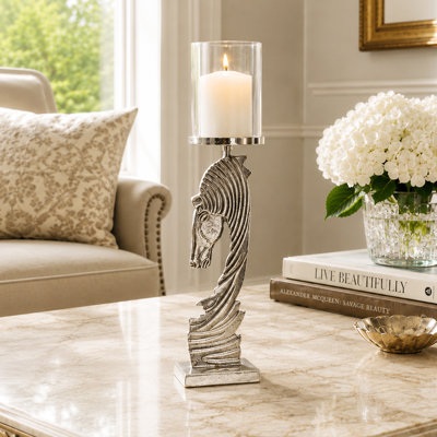 Equinox Horse Candle Holder - Nickel Plated - 5.5"W x 6.5"D x 23"H