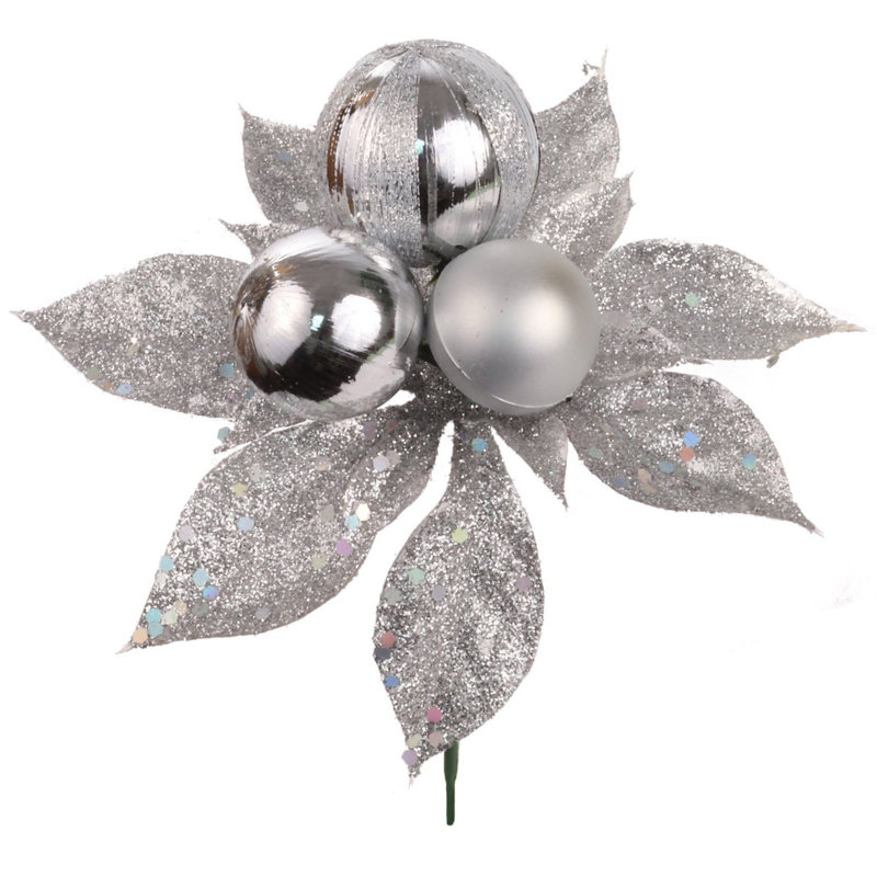 Plants & Flowers Pick, Set of 12 - Decorative Artificial Stems, Silver