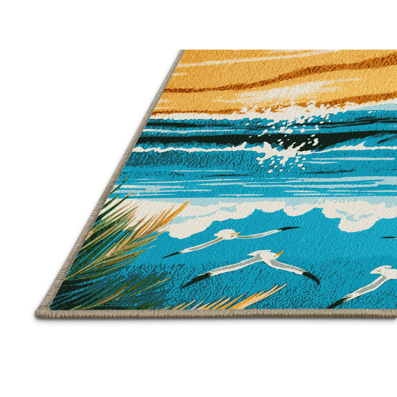 Washable Sunny Beach Coastal Area Rug, Rectangle 3' x 5'