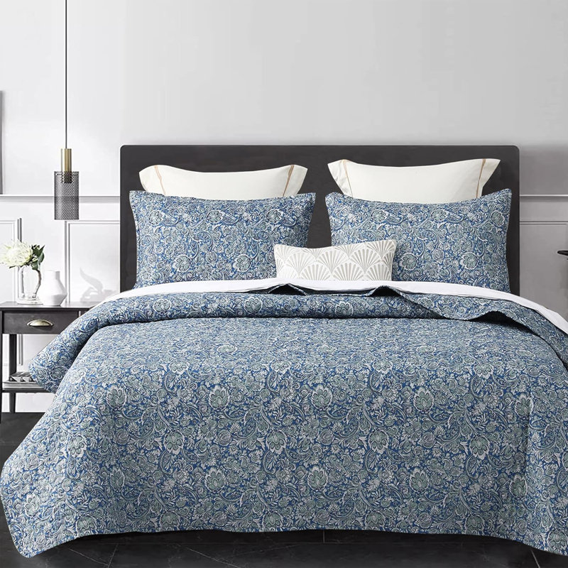 Sleepbella Quilt Set 3pcs, Printed With Pattern, All Season Lightweight Coverlet Sets, King Quilt + 2 King Pillowcases