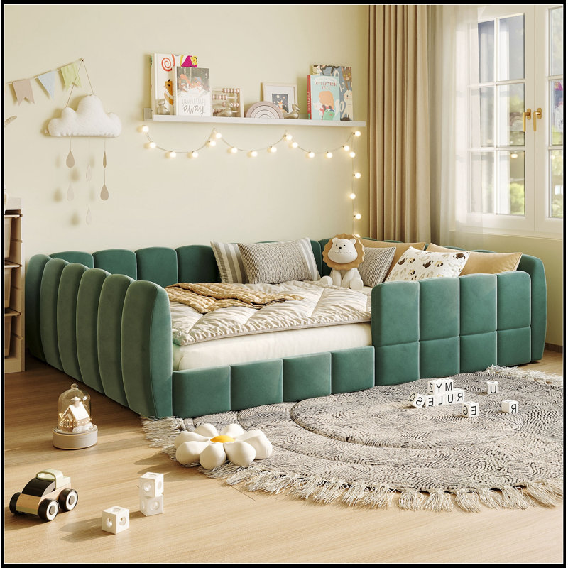 Lit double capitonné en velours, Green