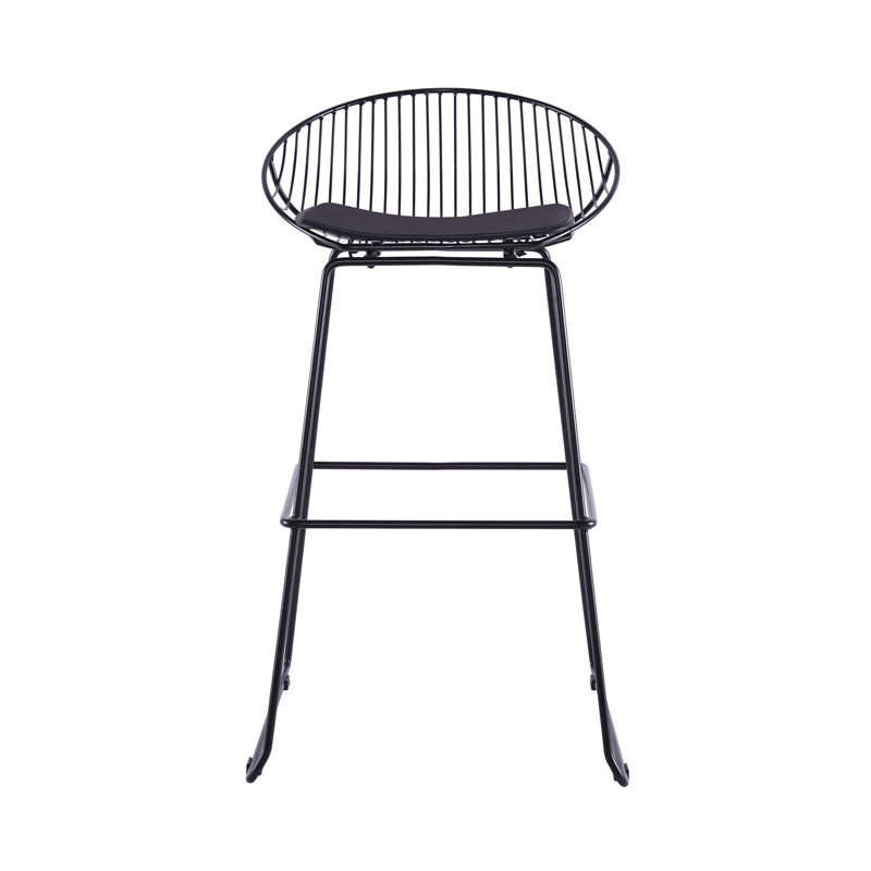 29.53" Iron Wire Bar Stools with PU Leather Seat Pad, Black