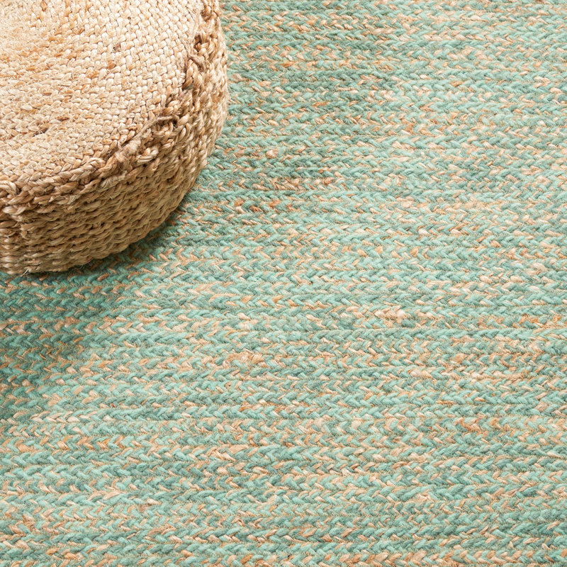 Jarico Natural Fiber Hand Loomed Wool/Jute Rug in Green/Natural, Square 6'