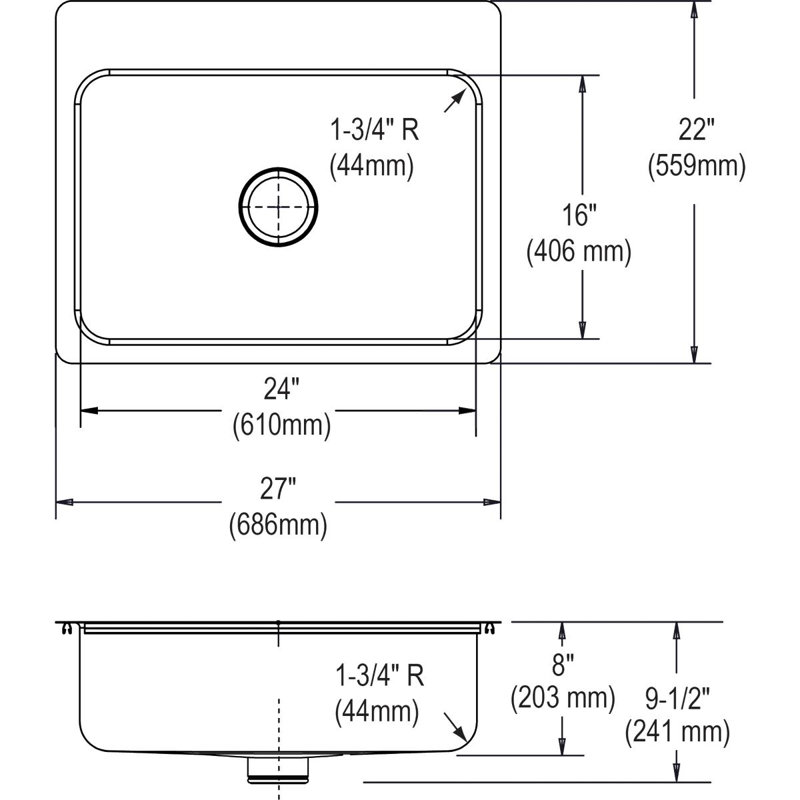 Évier de cuisine à double fixation l 27 po x p 22 po Lustertone, 5 trous