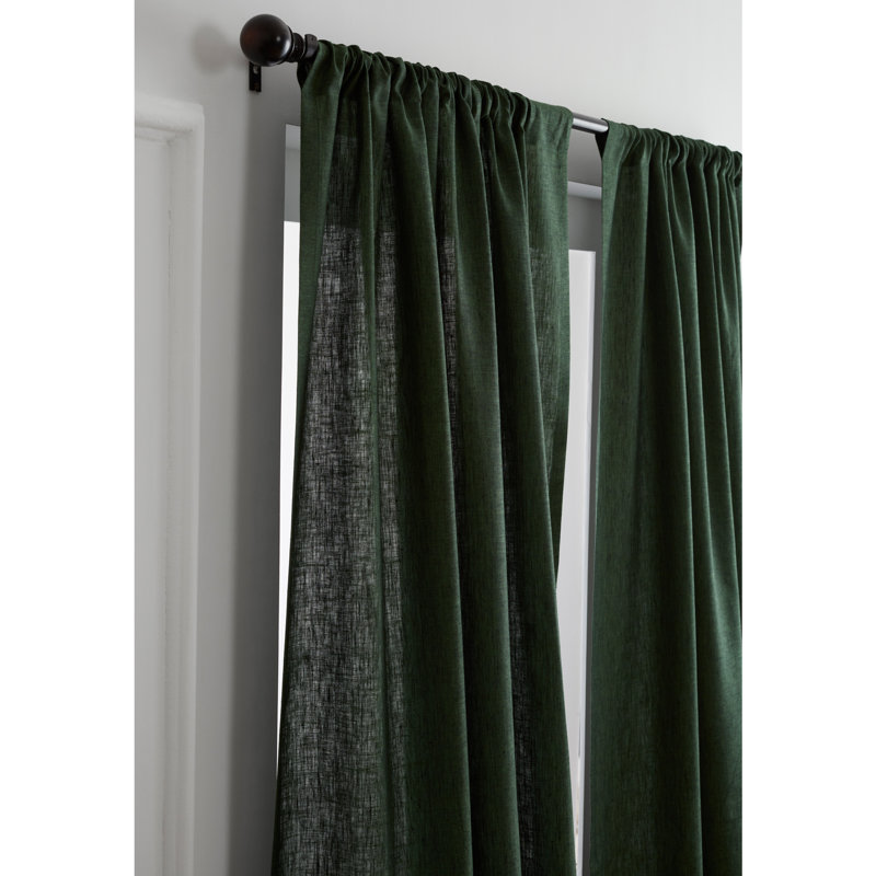 Linen Curtain with Rod Pocket, 52" W x 108" L, Forest Green
