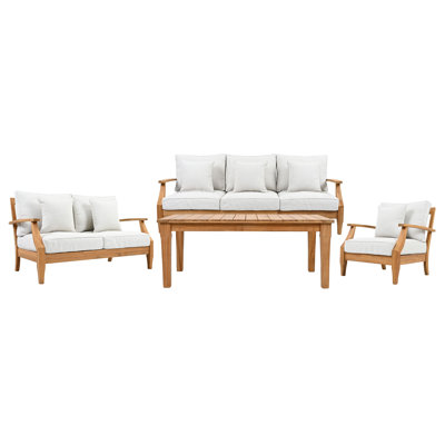 Clairmont 4 Piece Teak Outdoor Coversation Loveseat Set by Birch Lane