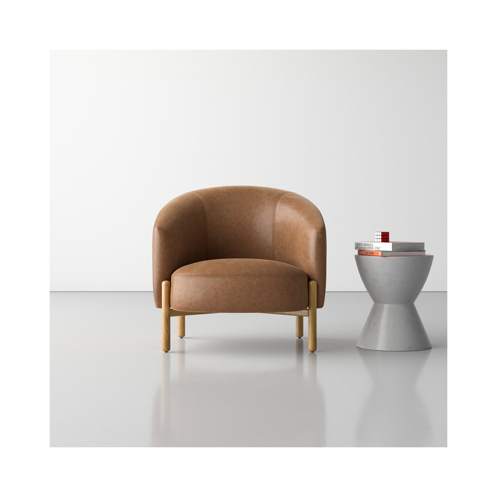 Beton Upholstered Barrel Chair, Palermo Cognac Genuine Leather
