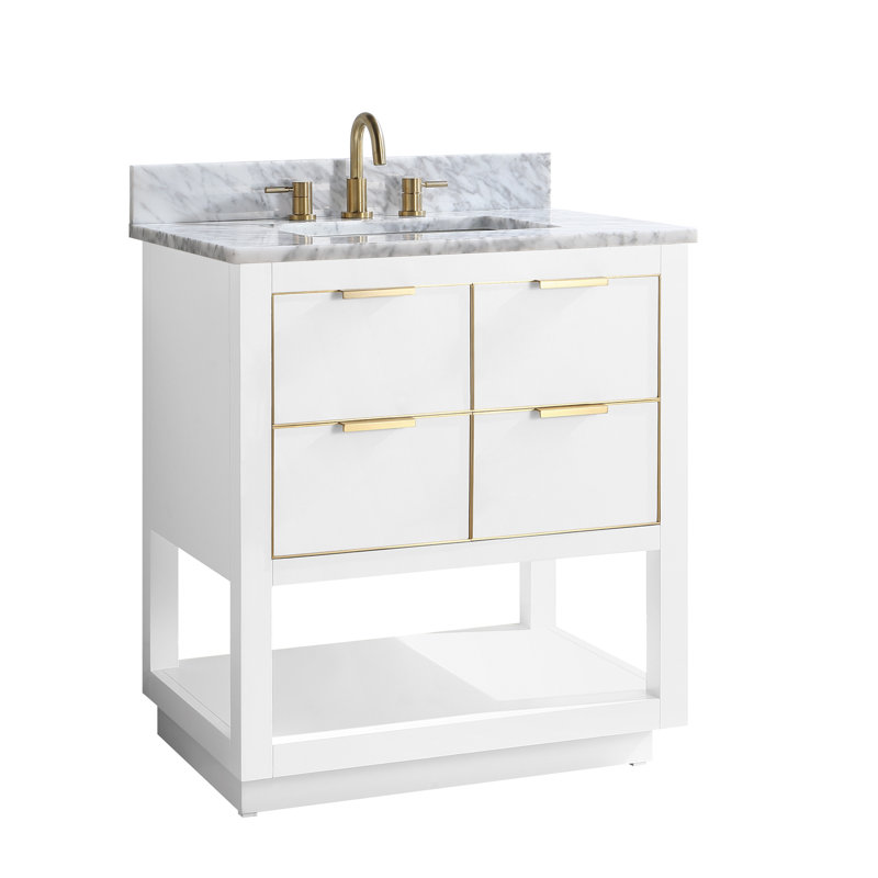 Allie 31" Single Bathroom Vanity Set, Carrera White Marble/Gold, Twilight Gray