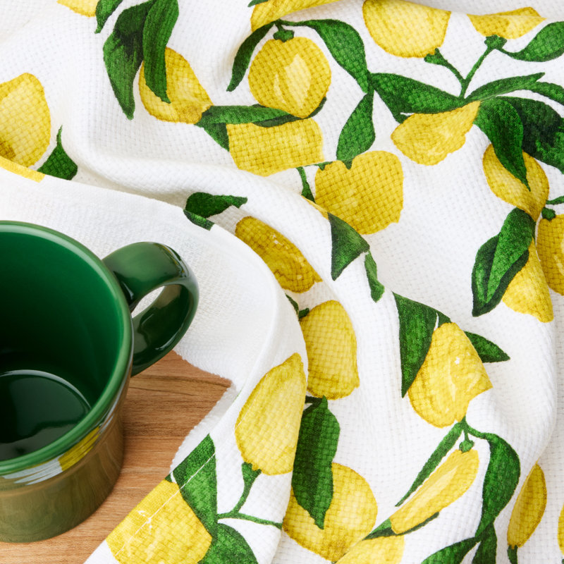 FIESTA Lemon Vine Kitchen Towel 2-Pack Set, Sunflower Yellow, 16"x28"