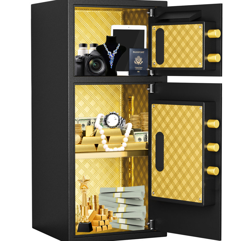 Coffre-fort numérique à pièces à double porte de 7 pieds cubes (198 litres), avec sac étanche, double alarme, code caché, structure en acier épais, protection contre les ouvertures par effraction, fixation murale/au sol pour la maison, le bureau ou l'hôtel.