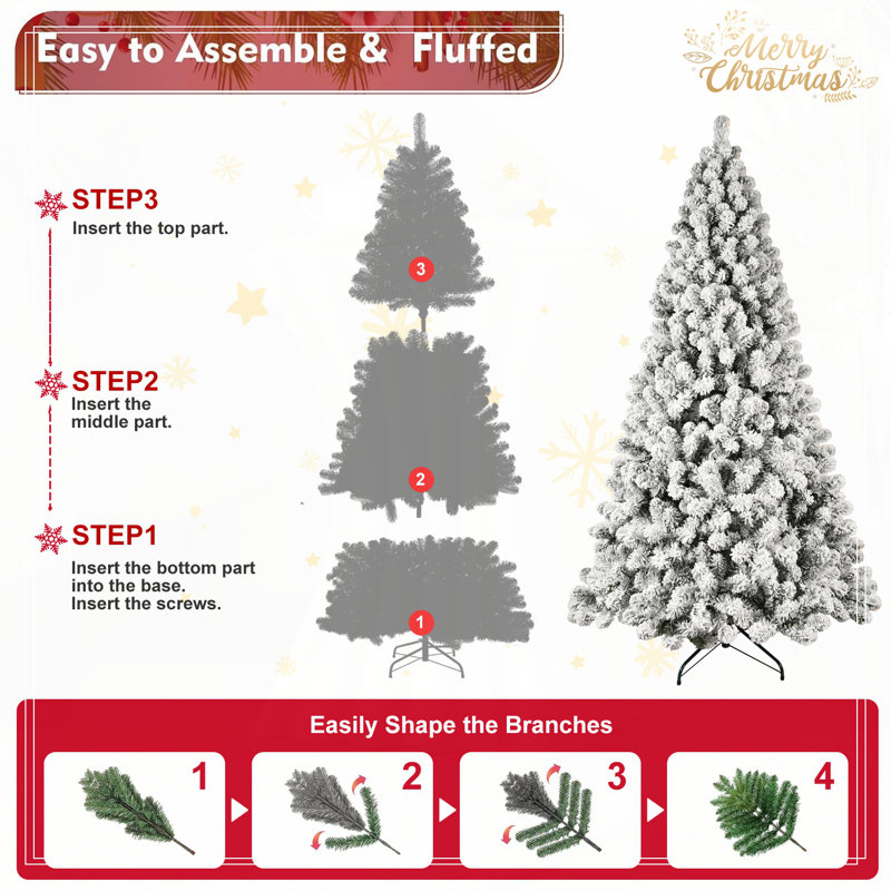 Arbre de Noël illuminé enneigé 6 pi avec 300 lumières blanc chaud UL et 779 pointes en PVC, 6"