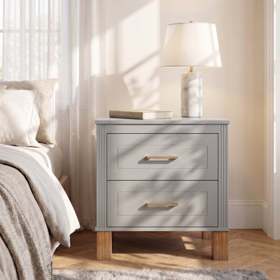 Solid Wood 2-Drawer Nightstand, 20.3" in.W Storage End Side Table