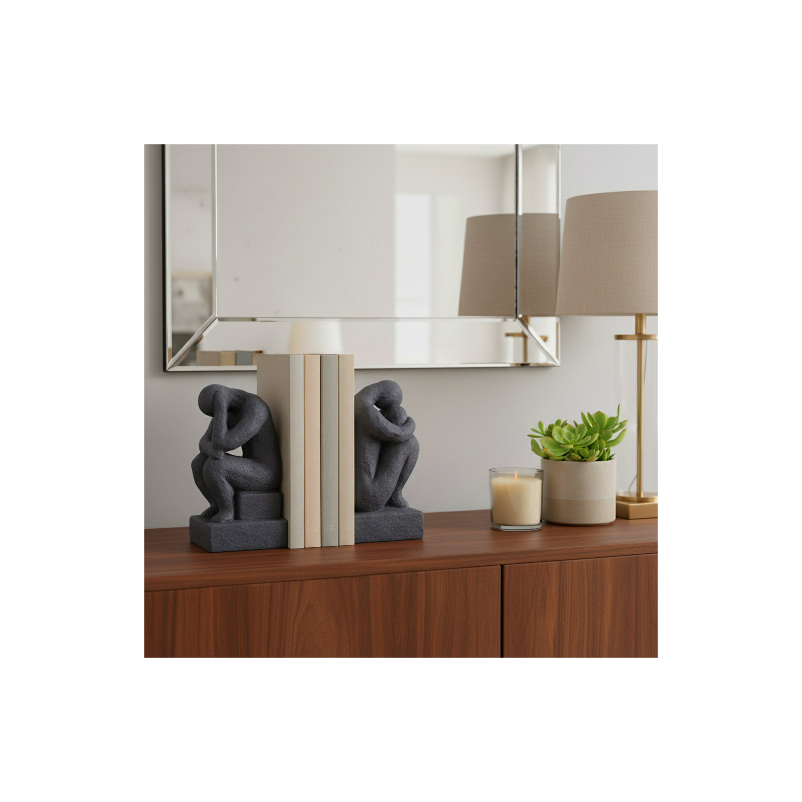 Sagebrook Home Wella Polyresin Thinking Man Bookends Set - Enhance Your Shelves, 7" H x 8" W x 3" D, Black