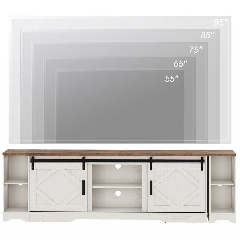Farmhouse TV Stand With Sliding Barn Door For Tvs, Entertainment Center With Adjustable Shelf And Storage Cabinets, Media Console Table For Living Room,Hallway,Cream White
