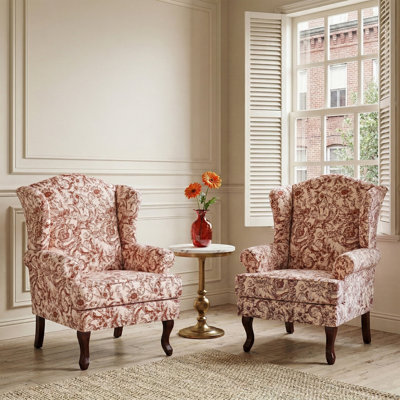 Fauteuil d'appoint à oreilles en chenille orange avec accoudoirs roulés et pieds en bois massif Duward (ensemble de 2)