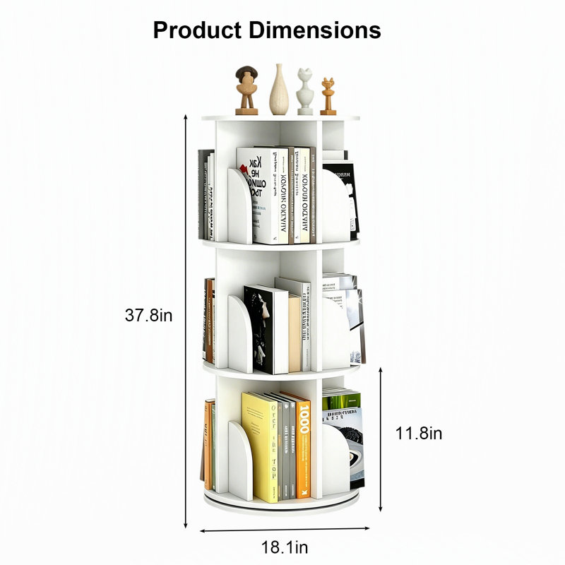 3-Tier Rotating Corner Bookshelf with 360° Spin