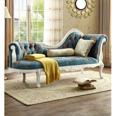 Chaise longue de style américain en bois d'hévéa et tissu jacquard pour salon et chambre