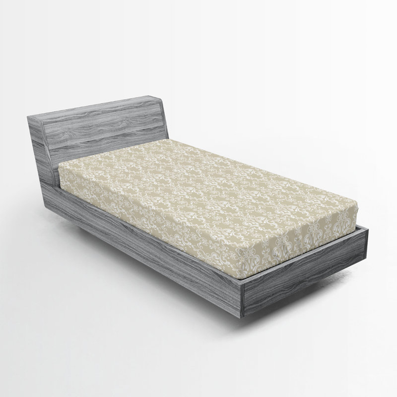 Drap-housse Ambesonne, paquet de 2, Blanc / damas beige, Drap-housse de taille simple