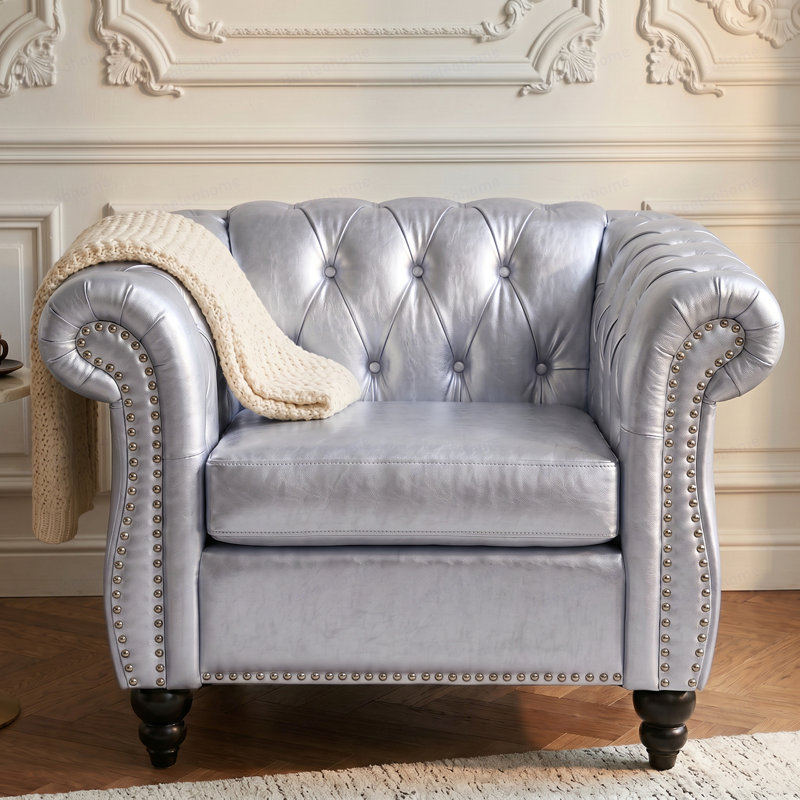 Sofa 1 place pour salon, White Polyester, Silver
