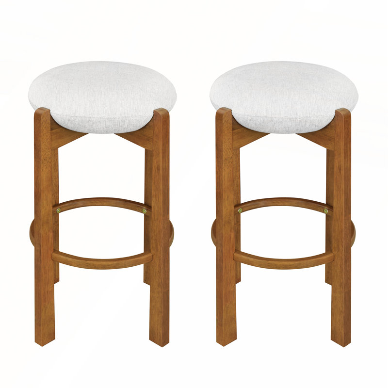 Ensemble de 2 tabourets de bar rembourrés en bois d'intérieur, Noyer, 2