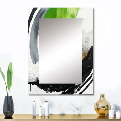 Vert et noir géométrique Enchantment I - miroir unique en marbre, grand miroir mural vert, impression d'art en métal