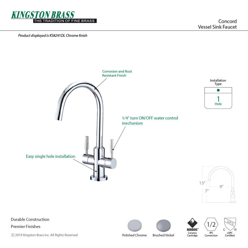 Concord Vessel Sink Bathroom Faucet, Polished Chrome