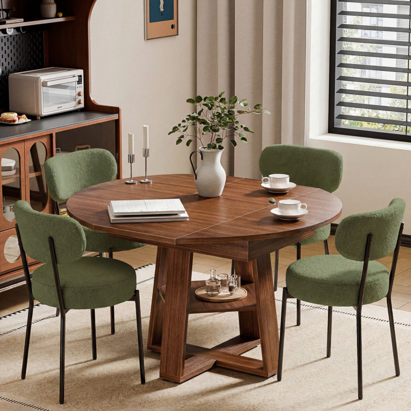 Table de salle à manger extensible et chaises, table de cuisine moderne avec sièges, Brun, Vert