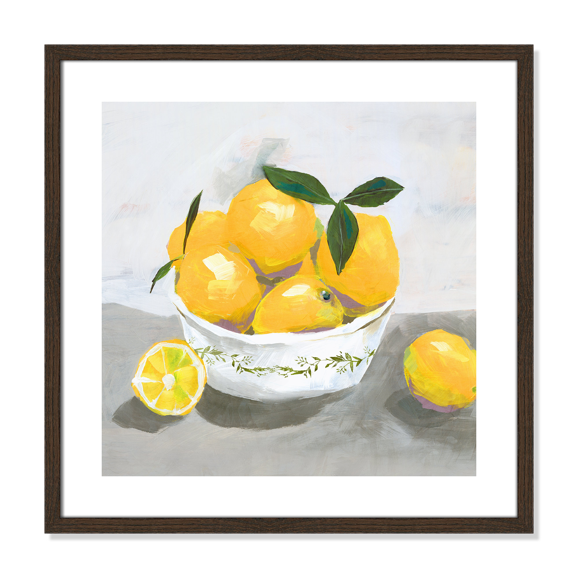 Lemons by Isabelle Z - Print, Walnut Wood Framed Paper, 24.75" H x 24.75" W x 0.75" D