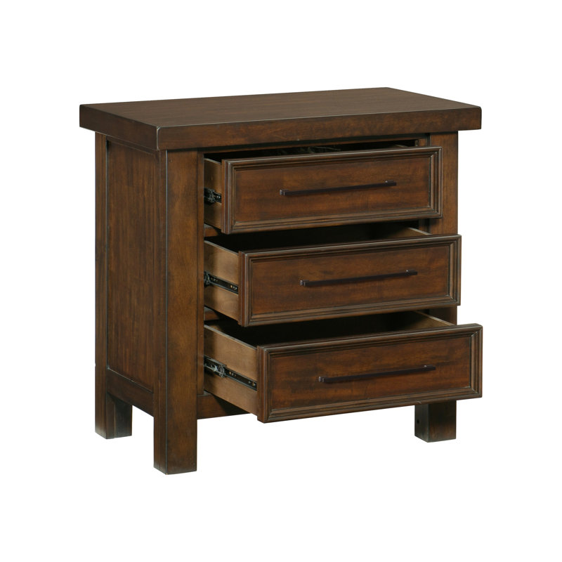 Table de chevet 3 pièces en bois de placage brun manguier brun, bois, meubles