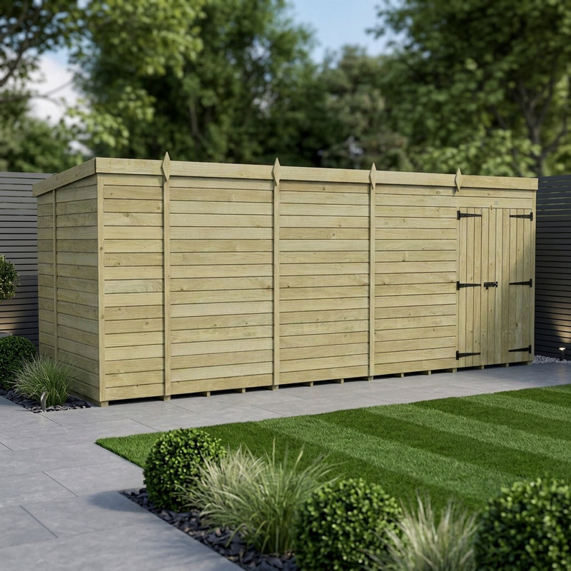 Total Sheds 18ft x 5ft Pent Garden Shed - Double Door - No Windows - Pressure Treated Timber - UK Manufactured