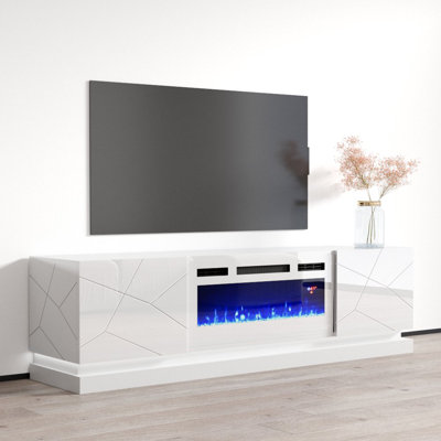 TV Stand for TVs up to 78"" with Electric Fireplace Included -  Meble Furniture, SHU-WHEF-TV-WHITE