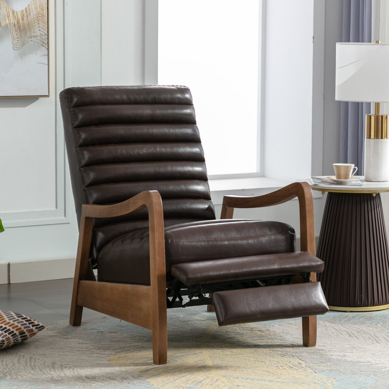 26" Wide Mid Century Modern Oil Wax Leather Manual Club Recliner Chair (Set Of 3), Brown