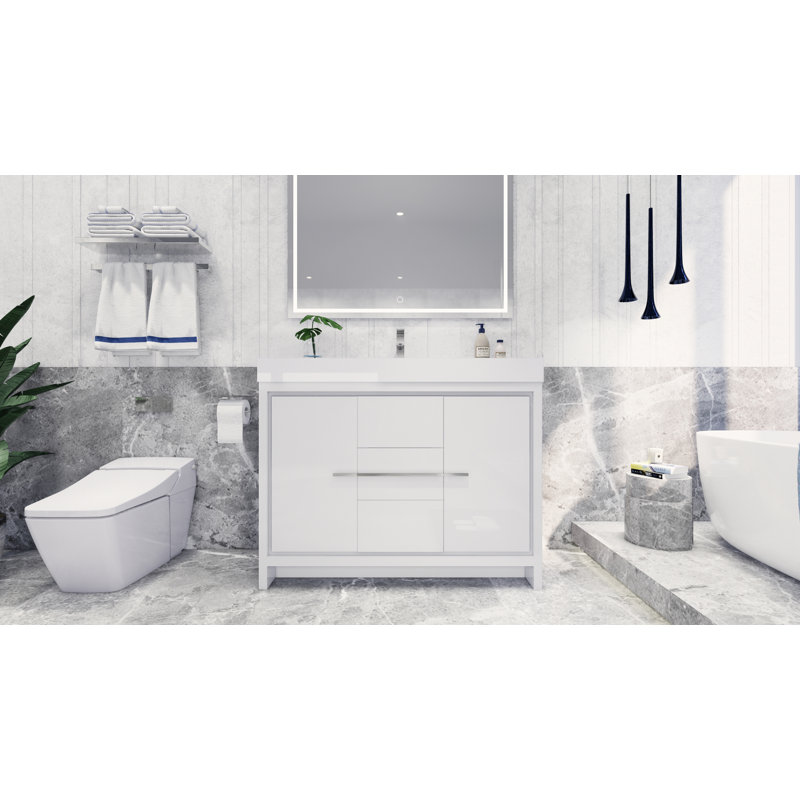 Tusculum 47.2'' Single Bathroom Vanity with Acrylic Top, Gloss White, Chrome